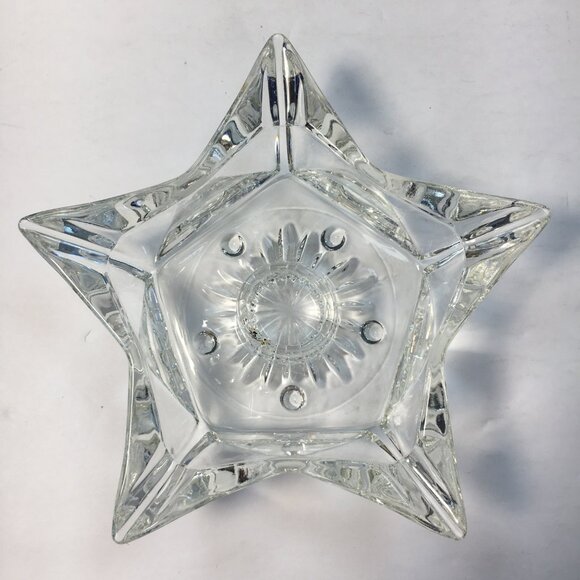 Hazel-Atlas Crystal Glass Star Line Set 2 Candle Holder Vtg Christmas Holiday - Picture 2 of 5